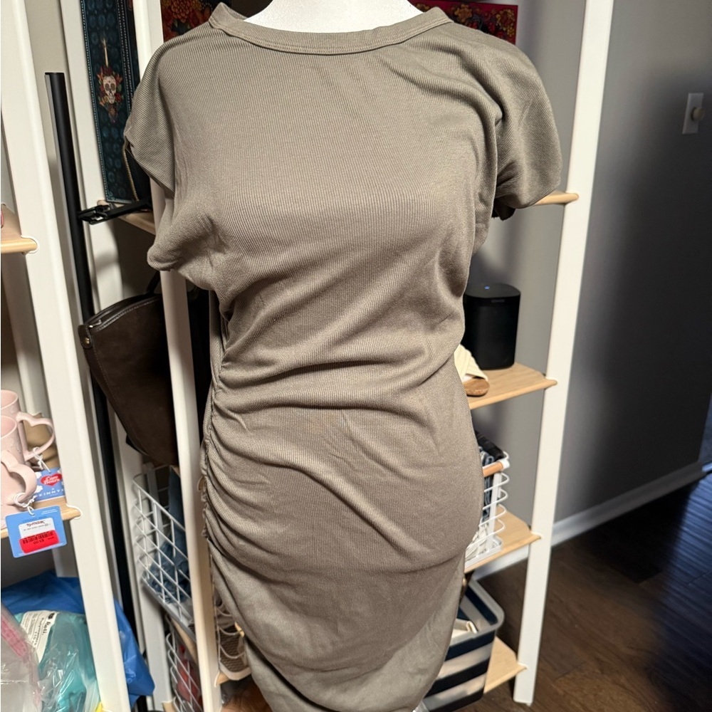 Michael Stars Ruched Ricci Cap-Sleeve Rib Dress — Size Large - Picture 7 of 7